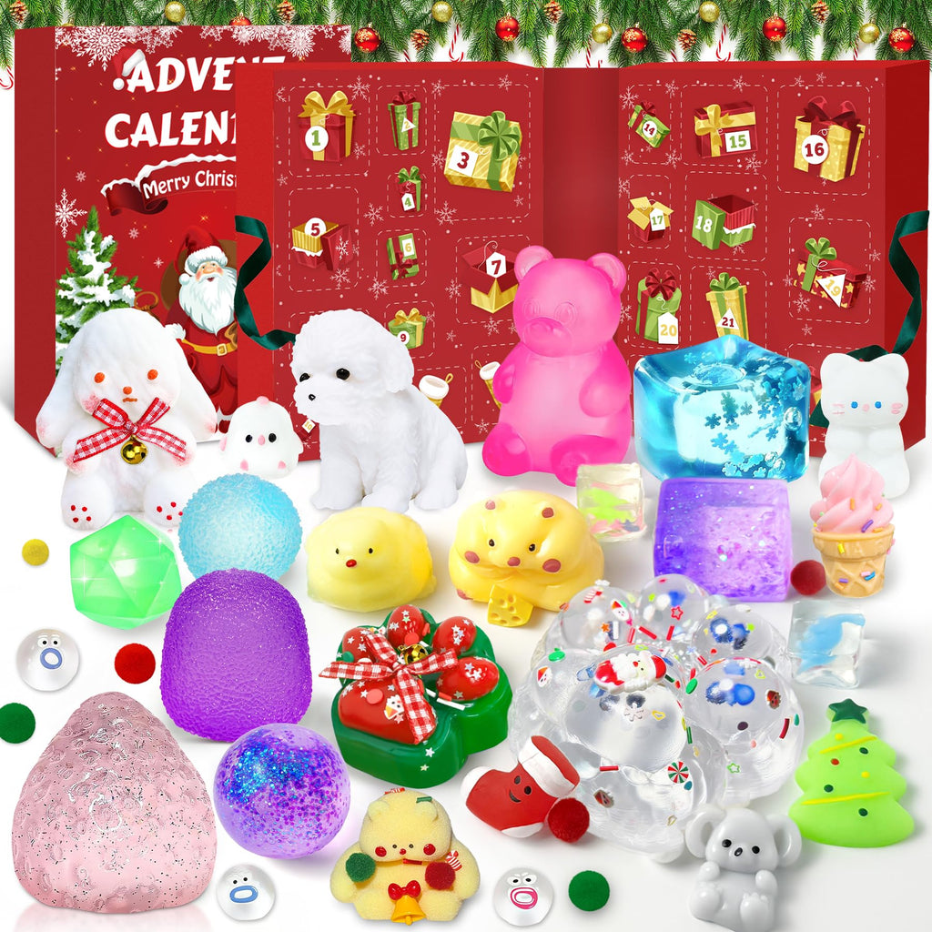Squishy Toy Advent Calendar with 24 Unique Squeeze Toys and Foldout Display All Vera Mart