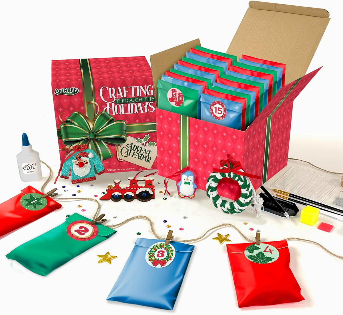 25-Day Craft Advent Calendar with Diamond Art and Paint by Number, Holiday Ornaments All Vera Mart