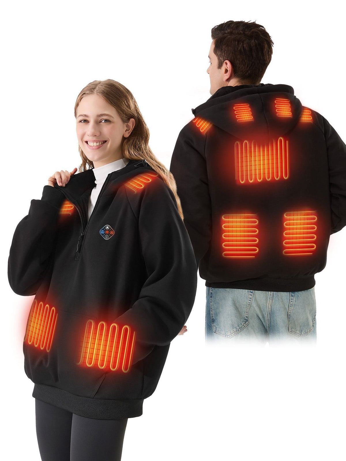 Unisex Electric Heated Fleece Pullover Sweatshirt with Included Battery Pack