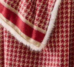 Reversible Houndstooth Fleece Throw Blanket with Soft Plush Faux Fur Backing