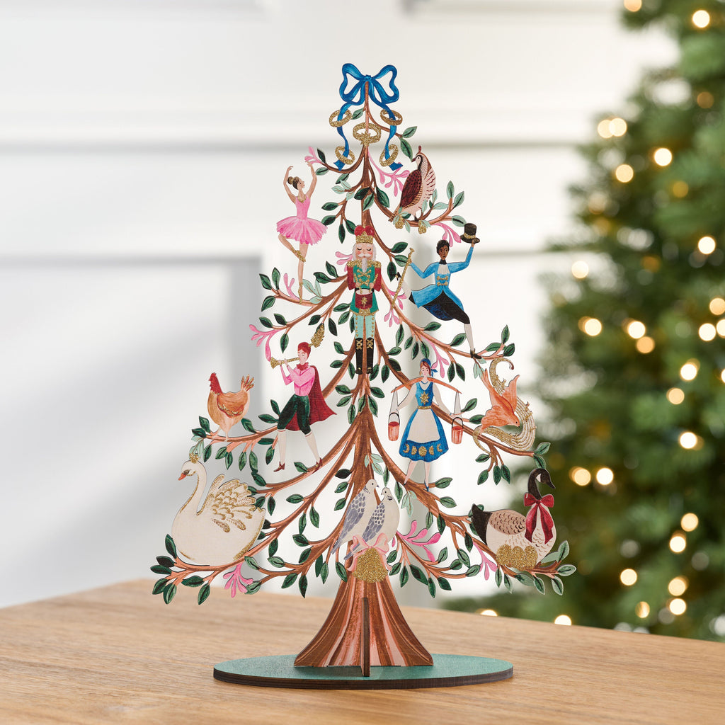 Wooden Christmas Tree Decor with Glitter Painted Panels and 12 Days Theme All Vera Mart
