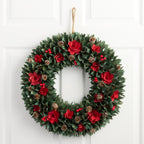 Wood Curl Christmas Wreath with Red Flowers and Pinecones, 20 Inches All Vera Mart