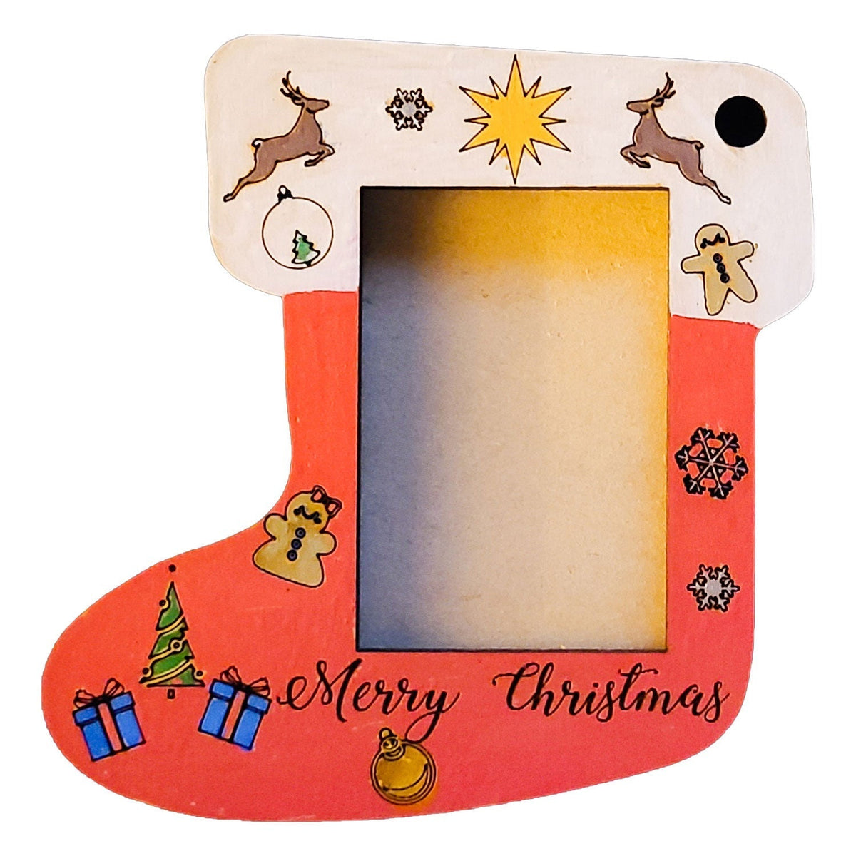Stocking Shaped Wood Photo Ornament with Hanging Loop, Unfinished Kit or Painted All Vera Mart