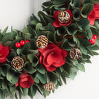 Wood Curl Christmas Wreath with Red Flowers and Pinecones, 20 Inches All Vera Mart