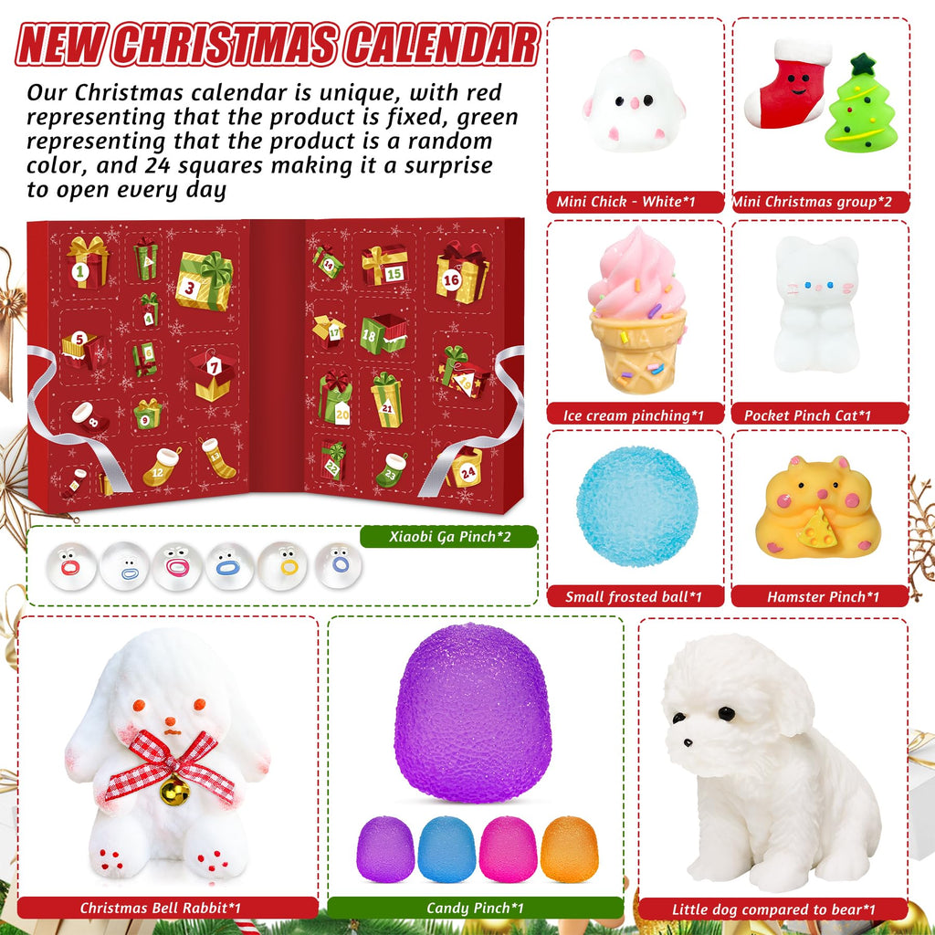 Squishy Toy Advent Calendar with 24 Unique Squeeze Toys and Foldout Display All Vera Mart