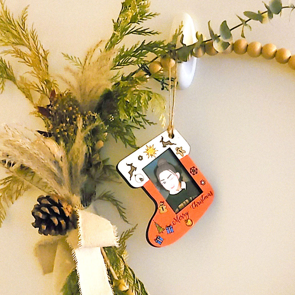 Stocking Shaped Wood Photo Ornament with Hanging Loop, Unfinished Kit or Painted All Vera Mart