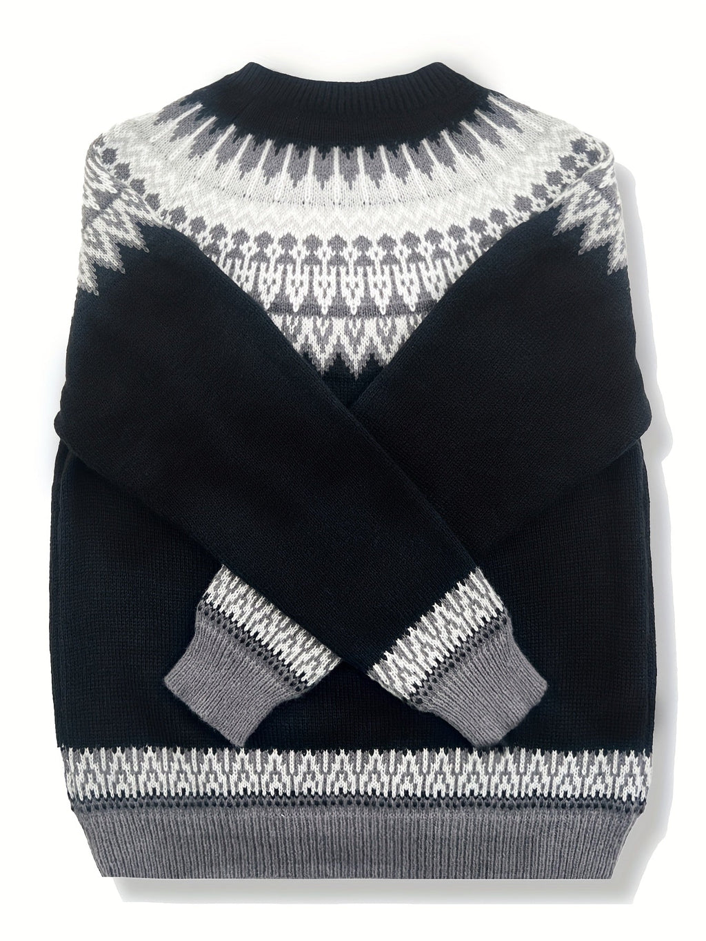 Womens Chunky Jacquard Round Neck Sweater with a Nature Inspired Pattern in Eight Colors
