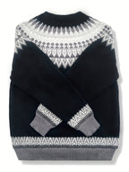 Womens Chunky Jacquard Round Neck Sweater with a Nature Inspired Pattern in Eight Colors