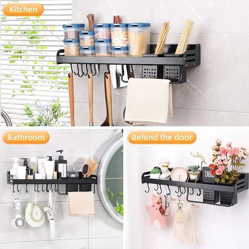 Aluminum Kitchen Wall Organizer with Utensil Slots and Sliding Hooks, 120mm Countertop All Vera Mart