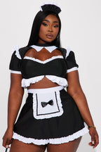 Womens French Maid Costume Set with Lace Trim Top and Apron Skirt