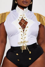 Womens Sailor Captain Costume Set with Fringe Shoulder Bodysuit