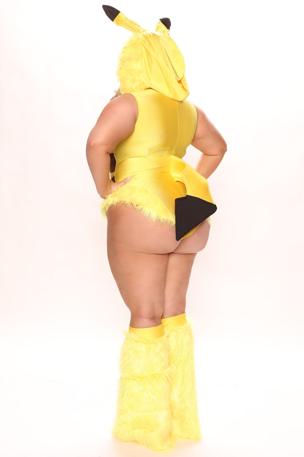 Yellow Hooded Bodysuit Costume Set with Lightning Bolt Tail and Furry Boot Covers