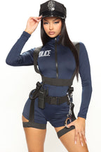 Police Officer Costume Set with Zip Romper, Body Harness, Handcuffs, and Hat