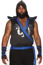Mens Dragon Ninja Costume Set with Hooded Tunic and Gauntlets