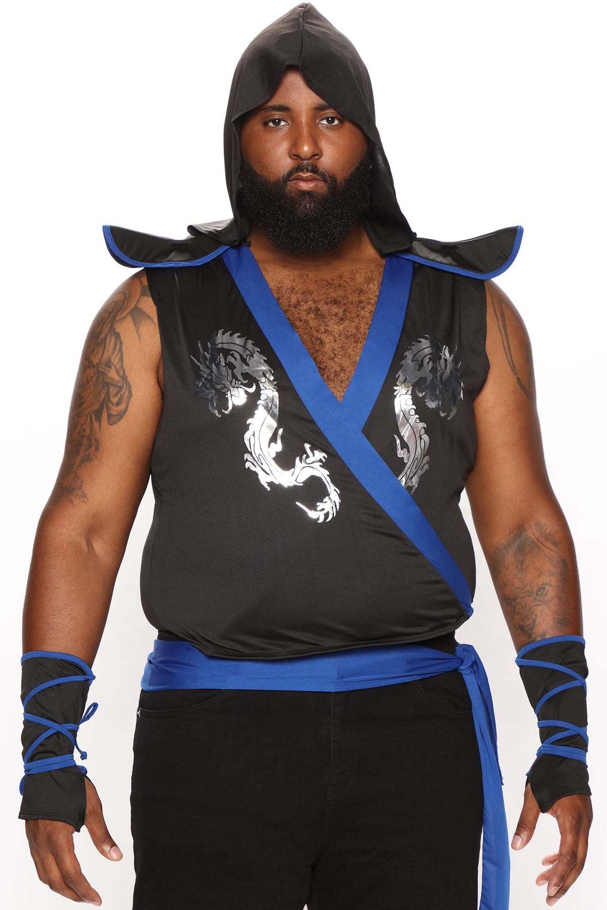 Mens Dragon Ninja Costume Set with Hooded Tunic and Gauntlets