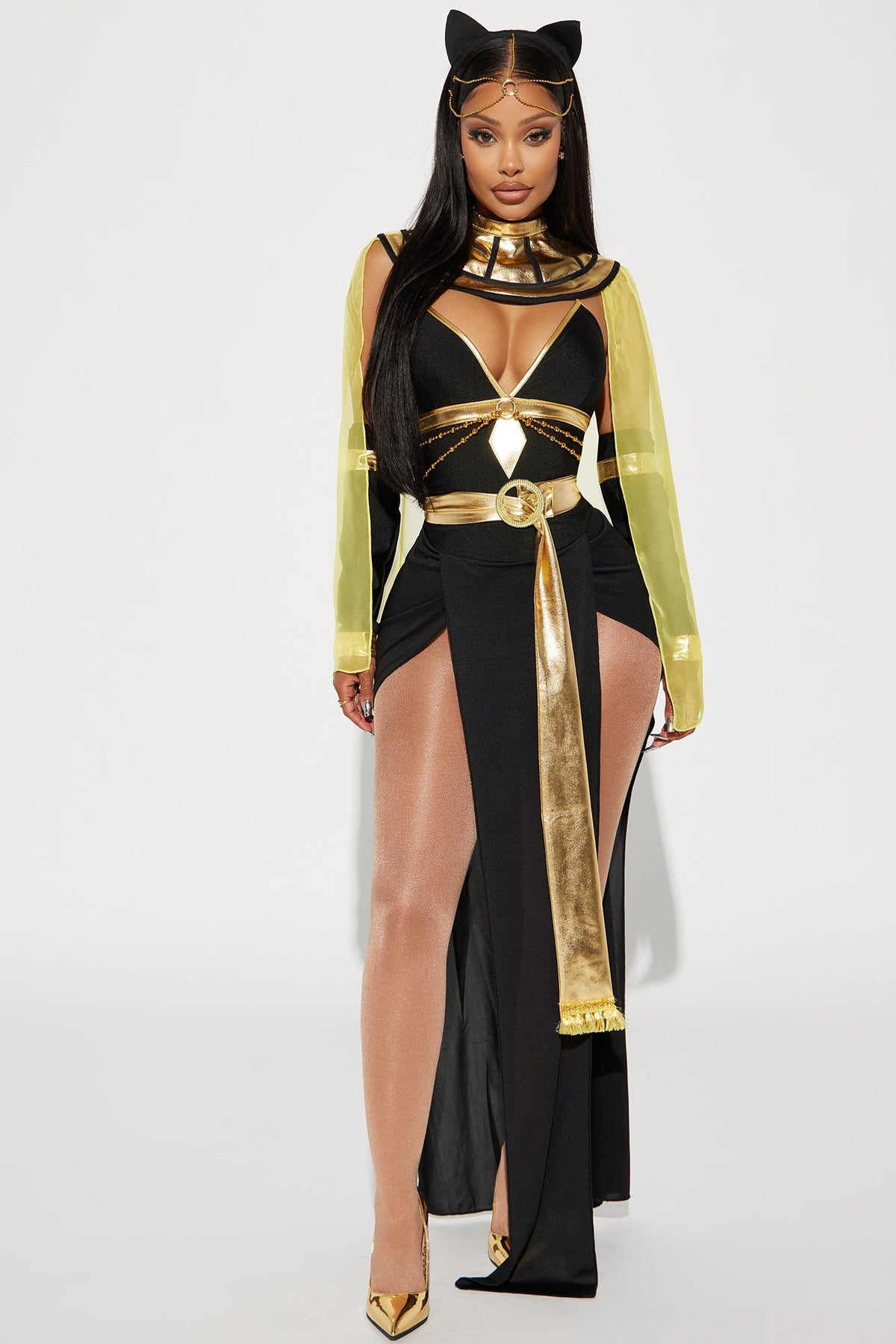 Womens Egyptian Queen Costume Set with Sheer Dress and Cape
