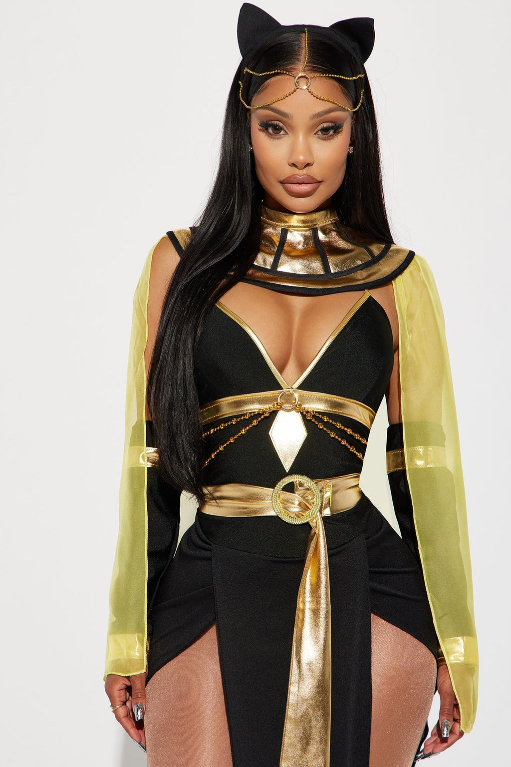 Womens Egyptian Queen Costume Set with Sheer Dress and Cape
