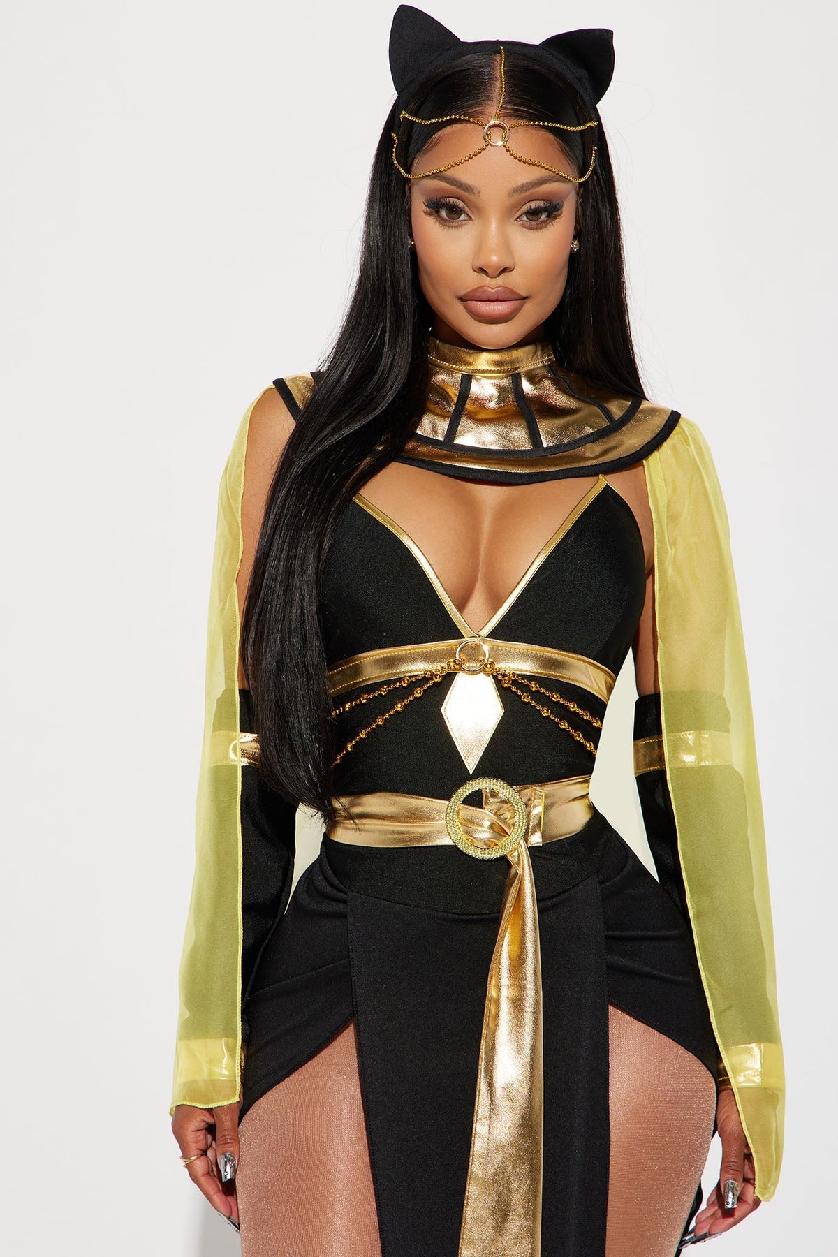 Womens Egyptian Queen Costume Set with Sheer Dress and Cape