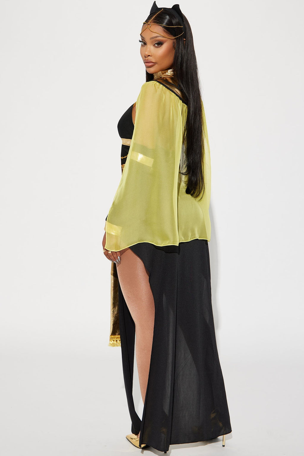 Womens Egyptian Queen Costume Set with Sheer Dress and Cape