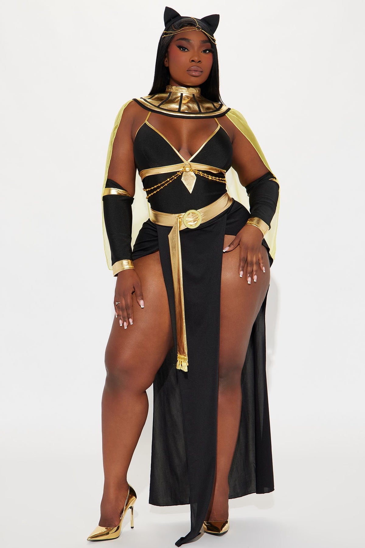 Womens Egyptian Queen Costume Set with Sheer Dress and Cape