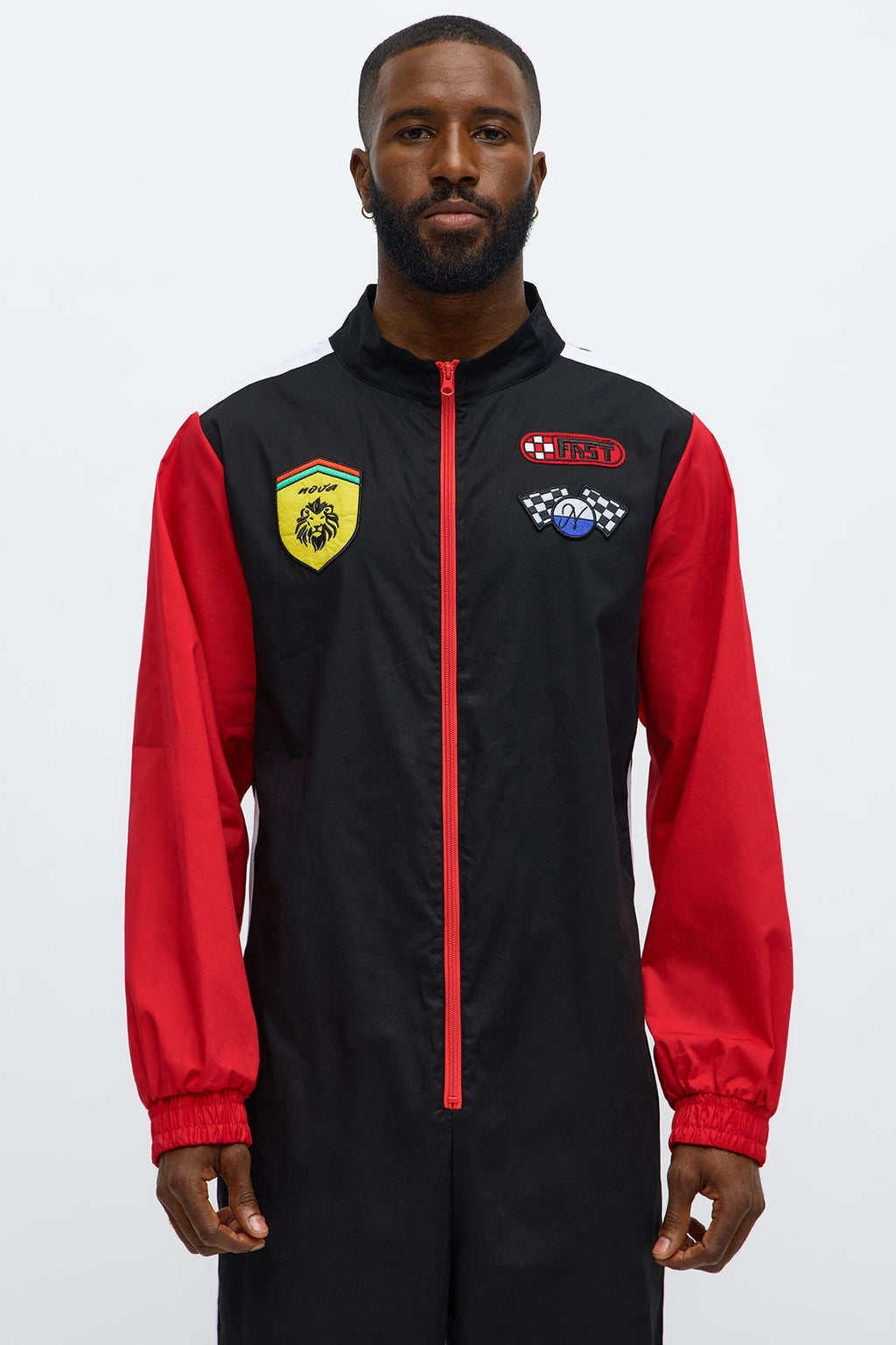 Mens Race Car Driver Costume Jumpsuit with Front Zipper