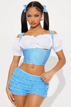 Blue Storybook Costume Set with Bustier, Bloomers, Top, Socks, and Hair Accessories