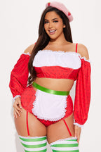 Womens Baker Costume Set with Top Panty and Apron for Halloween