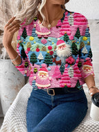 Women's Christmas Pullover Sweater with Scalloped Hem and Multicolor Holiday Pattern All Vera Mart