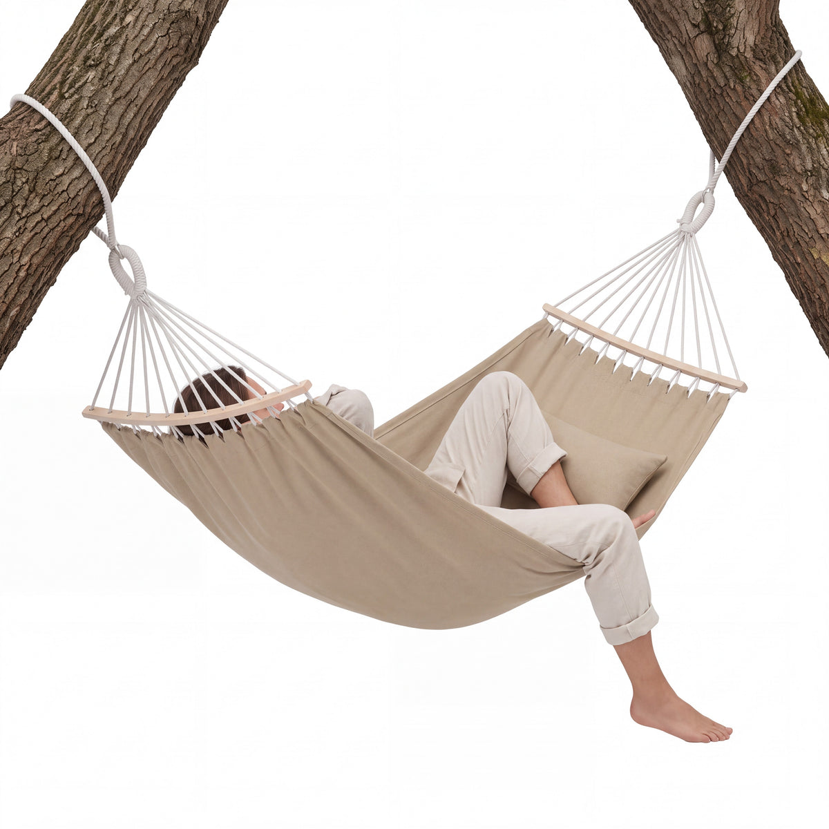 Double Canvas Hammock with 22-Strand Braided Ropes and Carry Bag for Two Adults All Vera Mart