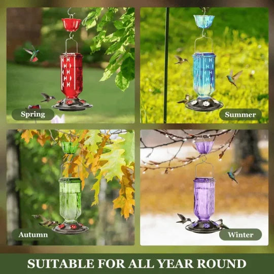 Glass Hummingbird Feeder with Six Flower Ports and Ant Moat, 24oz Capacity All Vera Mart