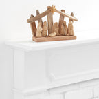 Rustic Driftwood and Paper Pulp Nativity Scene with Gold Washed Figures Under a Star of Bethlehem