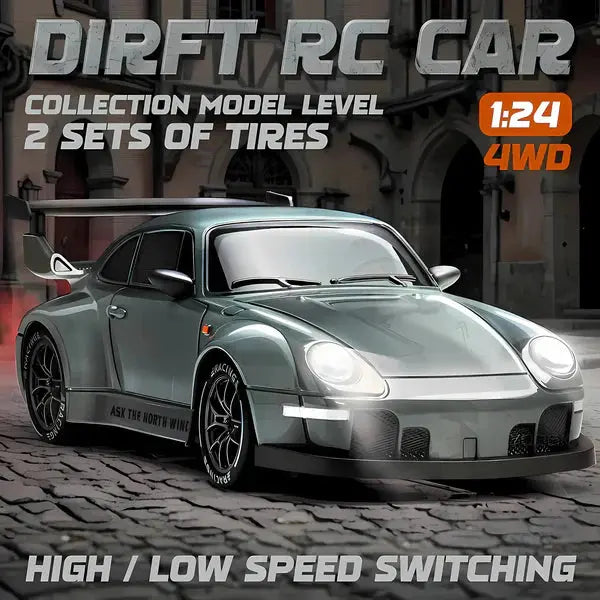 RC Drift Car with Four-Wheel Drive and LED Lights, Rechargeable Battery Included All Vera Mart