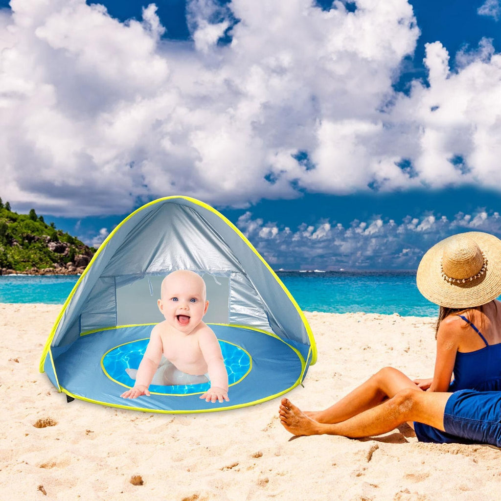 Pop Up Baby Beach Tent with Silver Coated Fabric and Mesh Ventilation, Ground Stakes Included All Vera Mart