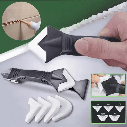 Caulk Remover and Smoother Tool with Four-Profile Rubber Blade and Metal Scraper All Vera Mart