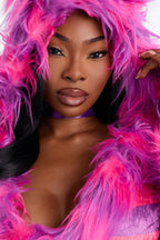 Womens Pink Kitty Costume Set with Fuzzy Hooded Dress and Leg Warmers