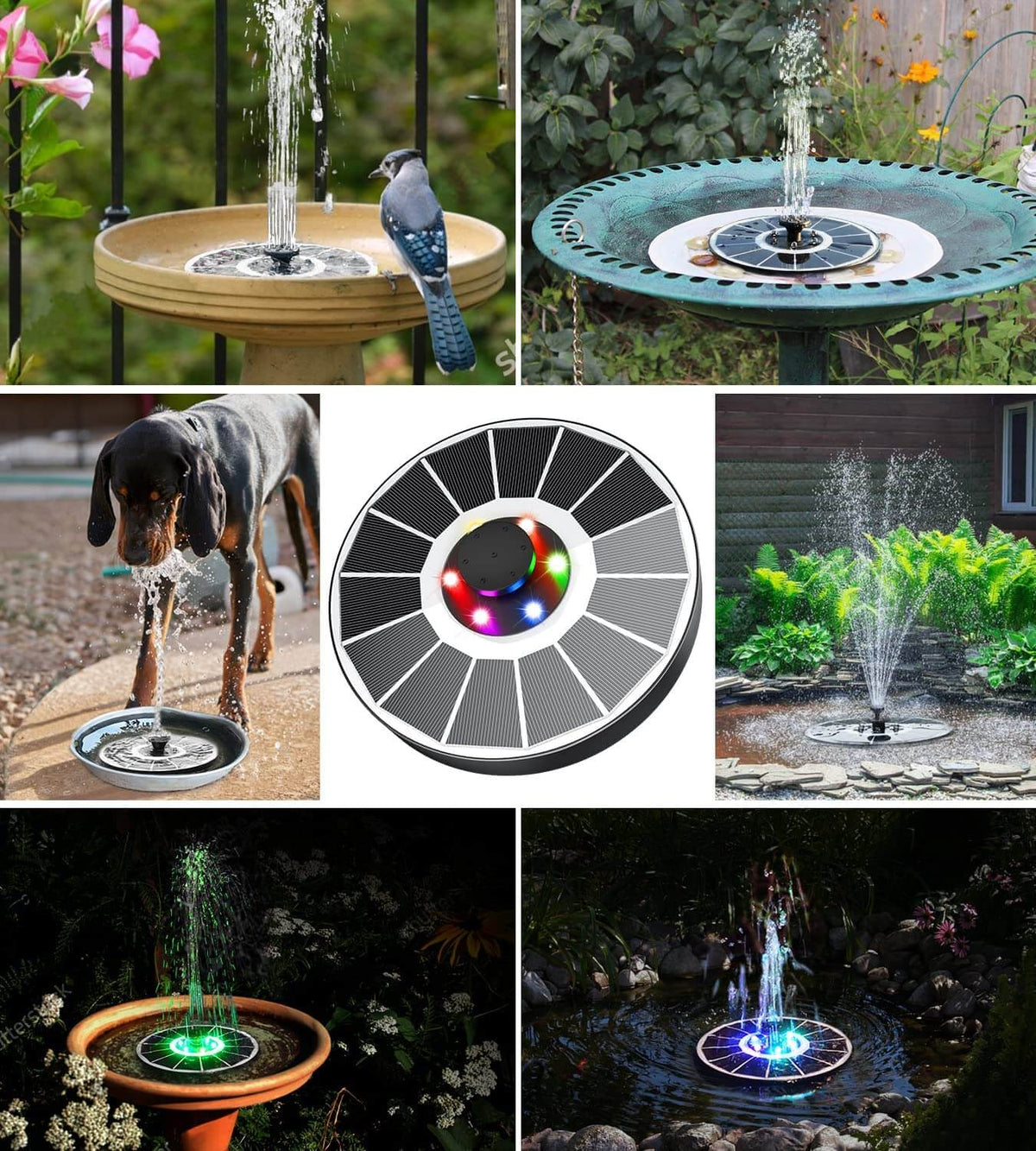 Solar Water Fountain Pump with Four Interchangeable Nozzles for Birdbaths All Vera Mart