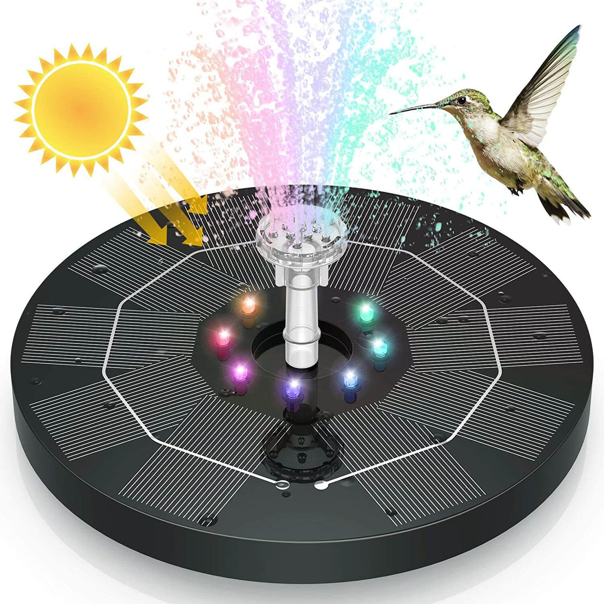 Solar Water Fountain Pump with Four Interchangeable Nozzles for Birdbaths All Vera Mart
