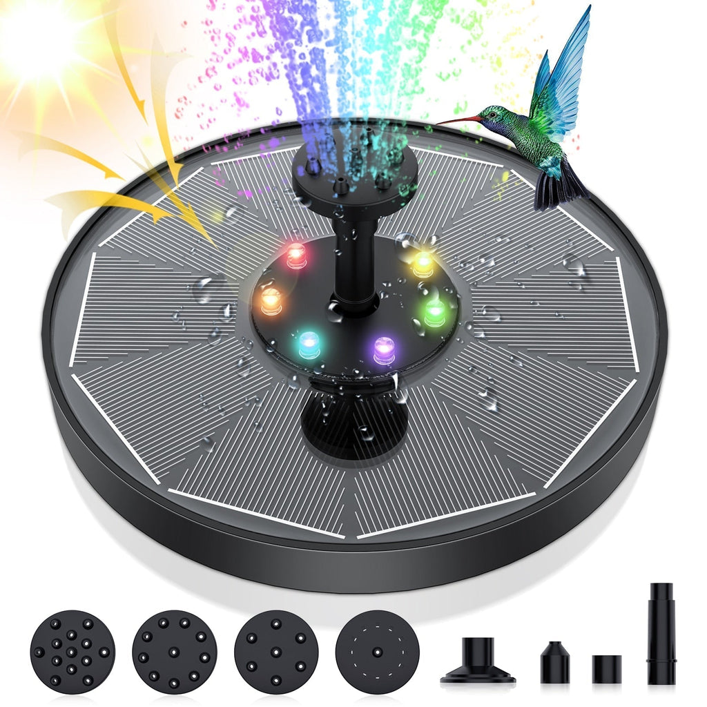 Solar Water Fountain Pump with Four Interchangeable Nozzles for Birdbaths All Vera Mart