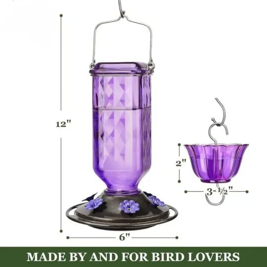 Glass Hummingbird Feeder with Six Flower Ports and Ant Moat, 24oz Capacity All Vera Mart
