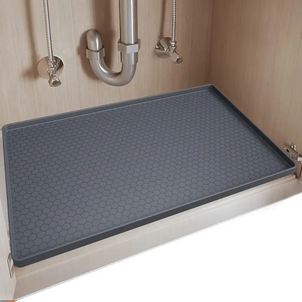 Silicone Under Sink Mat with Raised Edge Containment and Textured Grip Surface, 34x22 Inches All Vera Mart