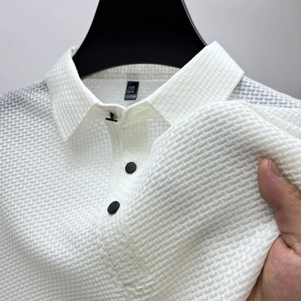 Tailored Polo Shirt with Structured Collar and Cotton Blend Knit, Machine Washable All Vera Mart