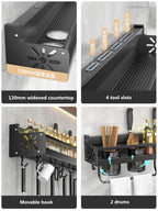 Aluminum Kitchen Wall Organizer with Utensil Slots and Sliding Hooks, 120mm Countertop All Vera Mart