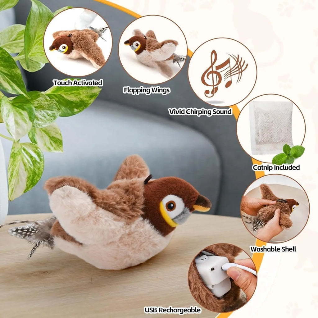 Interactive Cat Toy with Motion-Activated Chirps and Flapping Tail, USB Rechargeable All Vera Mart