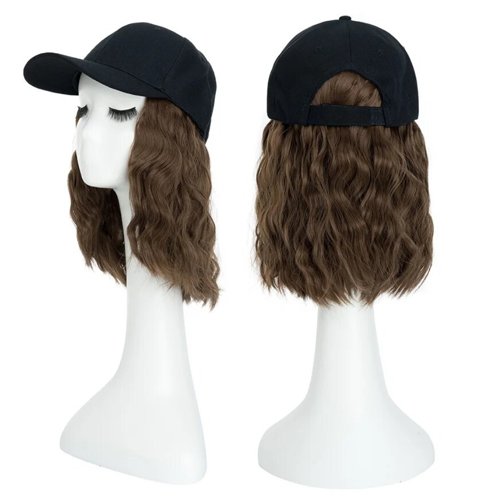 Wavy Synthetic Hair Baseball Cap with Adjustable Strap and Flame Resistant Fibers All Vera Mart