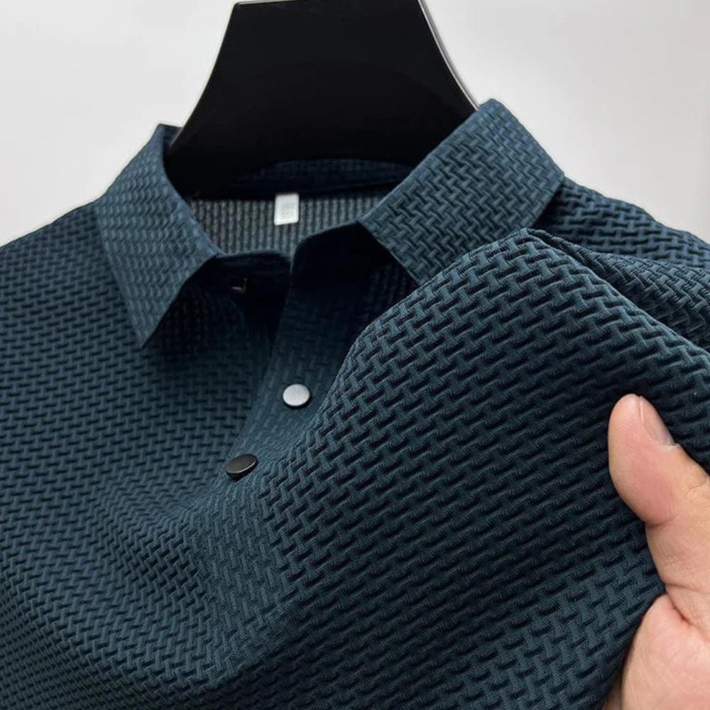 Tailored Polo Shirt with Structured Collar and Cotton Blend Knit, Machine Washable All Vera Mart