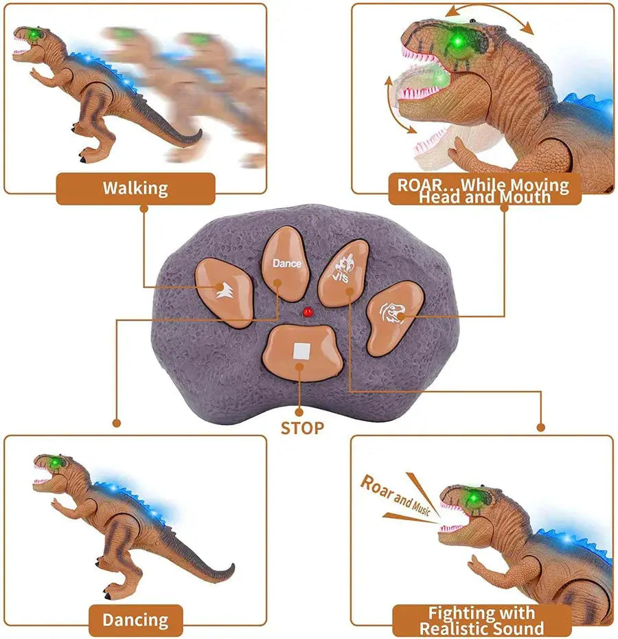 Remote Control Dinosaur Toy with Walking Roar Action and Multicolor LEDs, T-Rex 17 Inch All Vera Mart