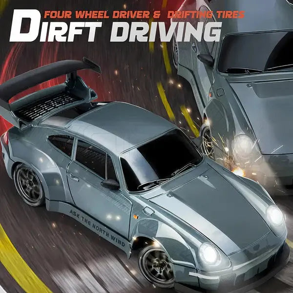 RC Drift Car with Four-Wheel Drive and LED Lights, Rechargeable Battery Included All Vera Mart