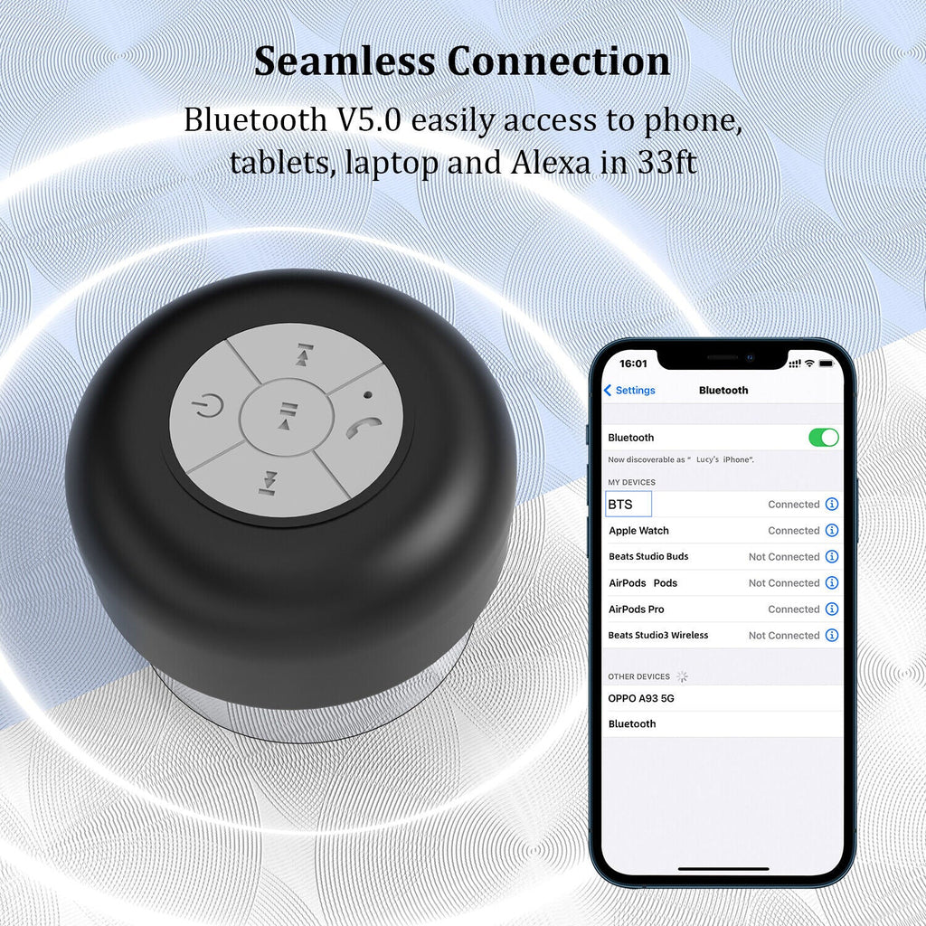 Waterproof Wireless Speaker with Suction Cup Mount and Hands-Free Calling, 10-Hour Battery All Vera Mart