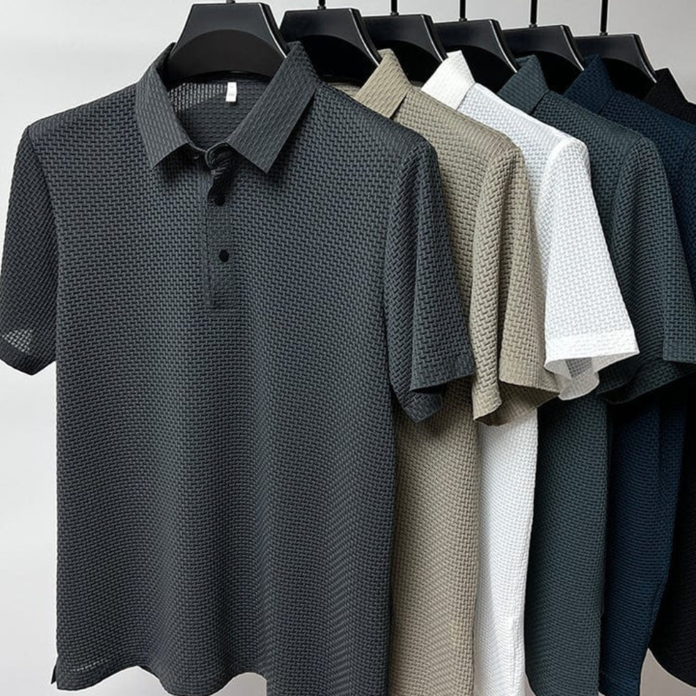 Tailored Polo Shirt with Structured Collar and Cotton Blend Knit, Machine Washable All Vera Mart