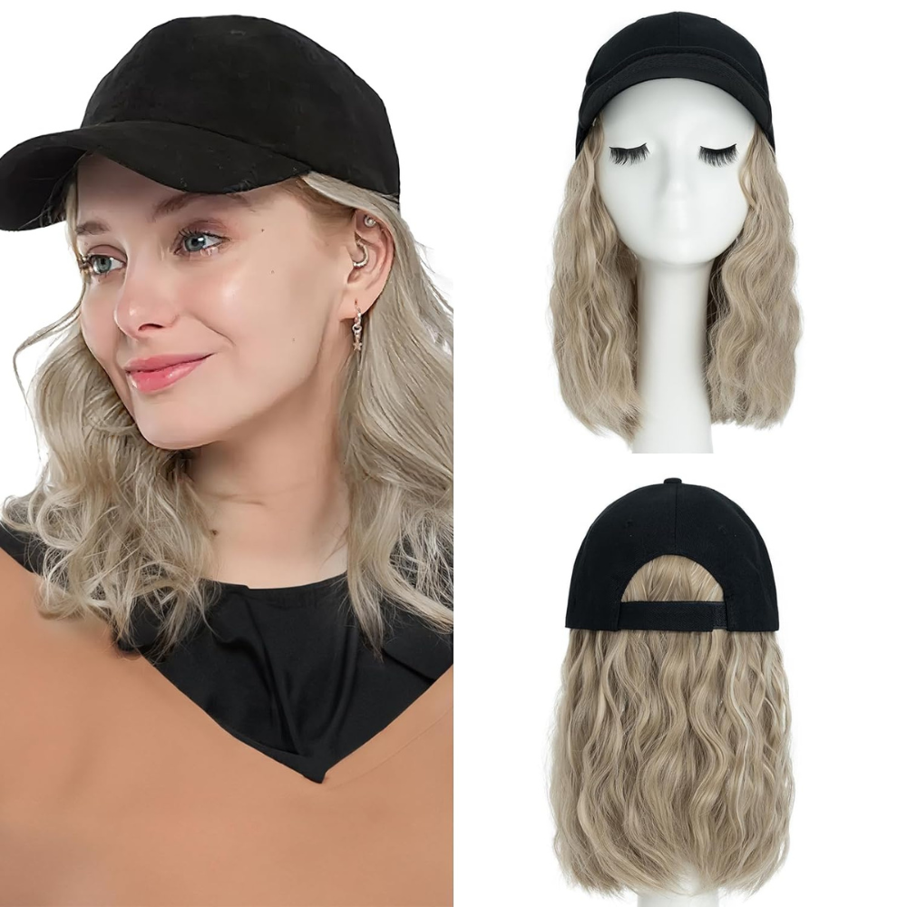 Wavy Synthetic Hair Baseball Cap with Adjustable Strap and Flame Resistant Fibers All Vera Mart